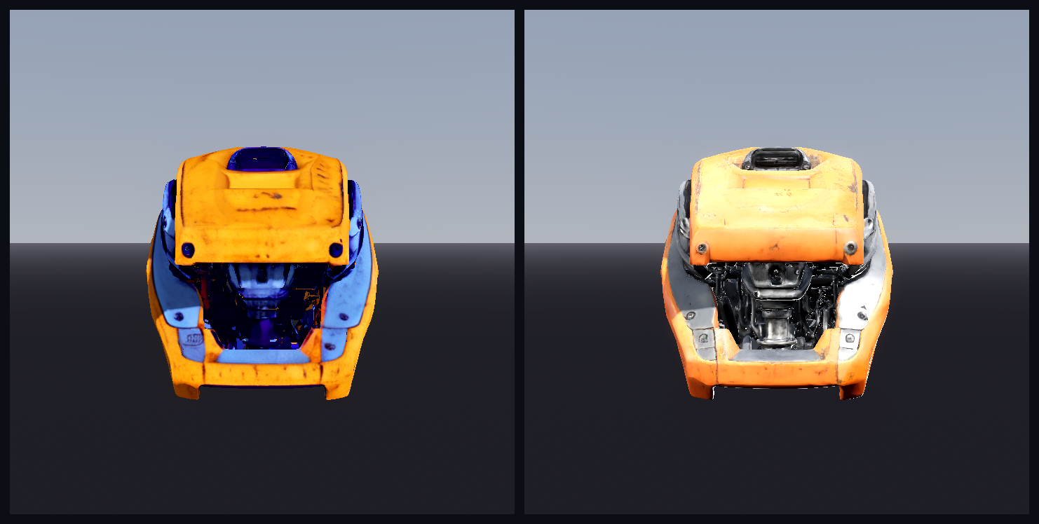 thorax: GPU paint result (left, wrong colours) vs CPU recolor (right, correct)